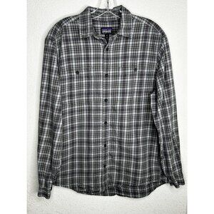 Patagonia Shirt Mens Medium Gray Plaid Organic Cotton Button Up Long Sleeve
